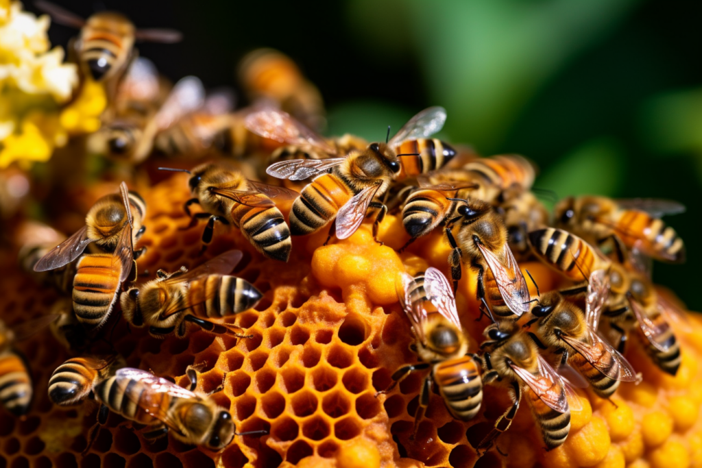 A vibrant beehive buzzing with activity